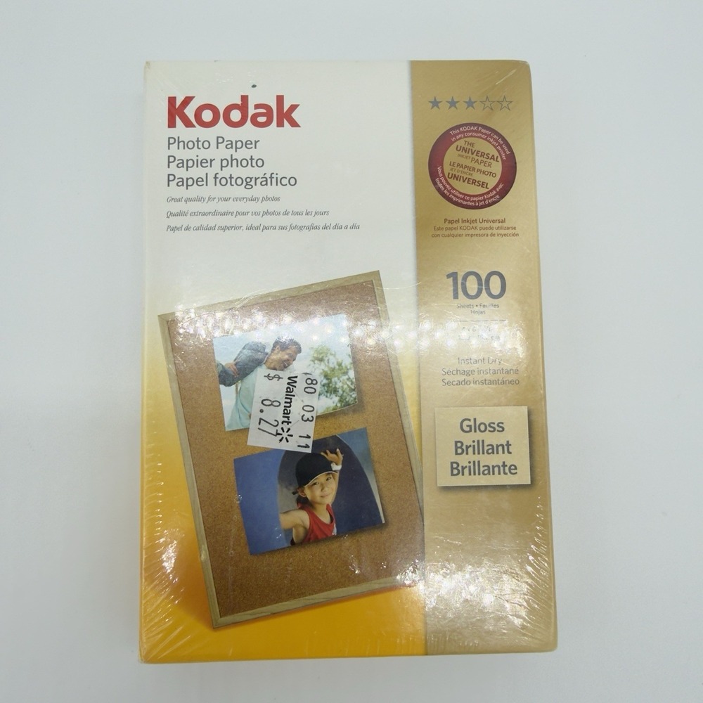 KODAK Photo Paper Gloss Instant Dry 4" x 6" 100 Sheets 6 mil Thickness
